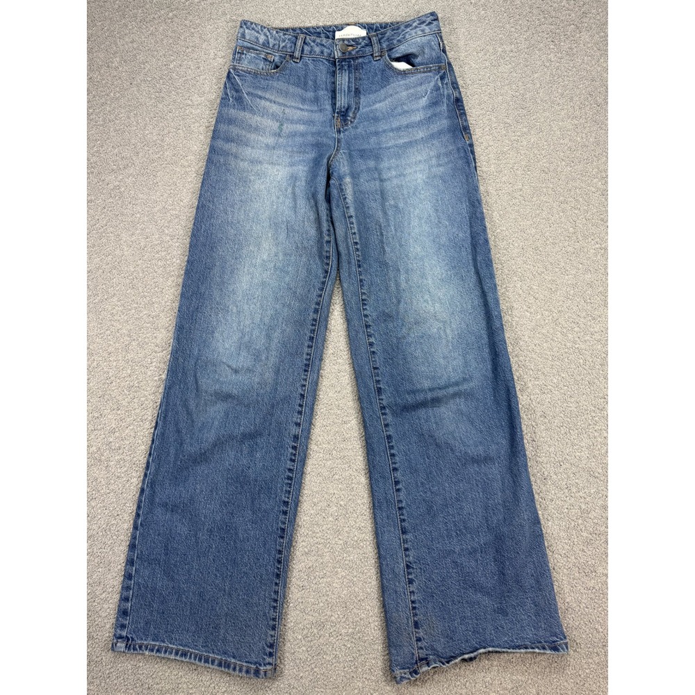 Habitual Wide Leg Jeans Women's 4/27 Med Wash High Rise Baggy Whiskered Boho